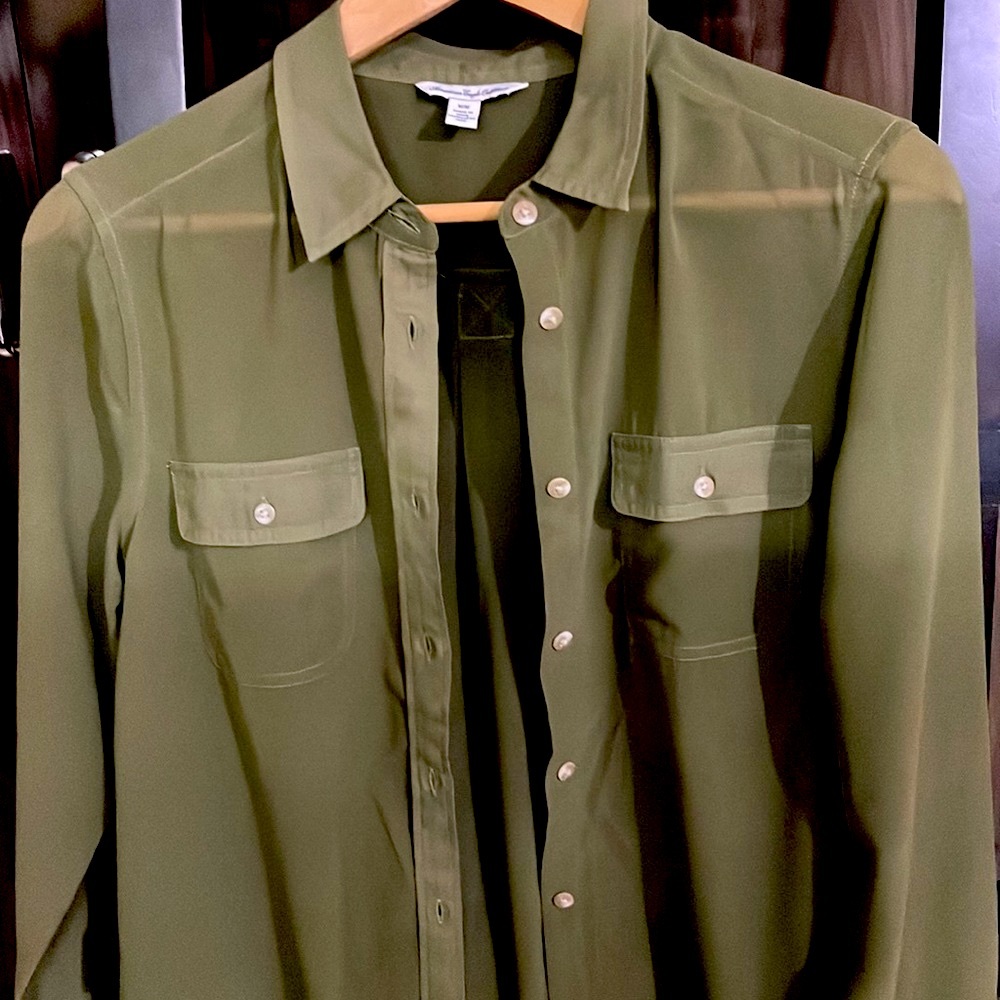 American Eagle Outfitters,olive green sheer collared shirt - Picture 6 of 7